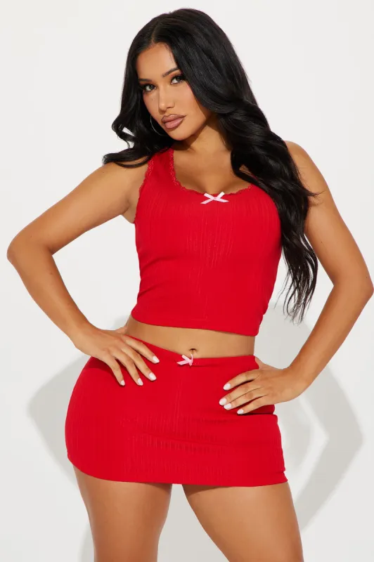 Bow Love Ribbed Skirt Set - Red sold by Fashion Nova