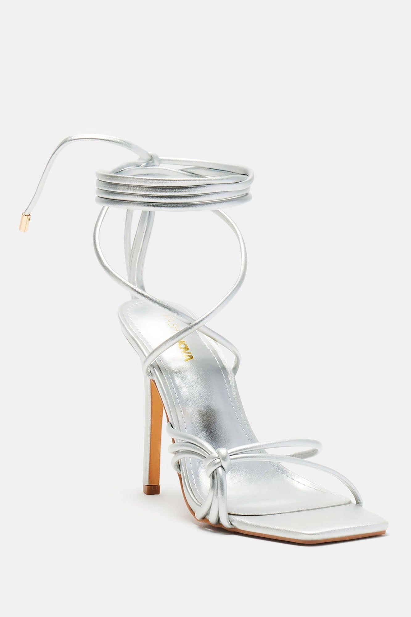 Cierra Wrap Up Heeled Sandals - Silver sold by Fashion Nova product image thumbnail 2