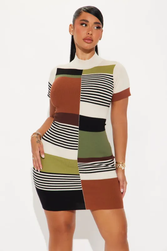 Block It Out Mock Neck Mini Dress - Taupe/combo made by Fashion Nova