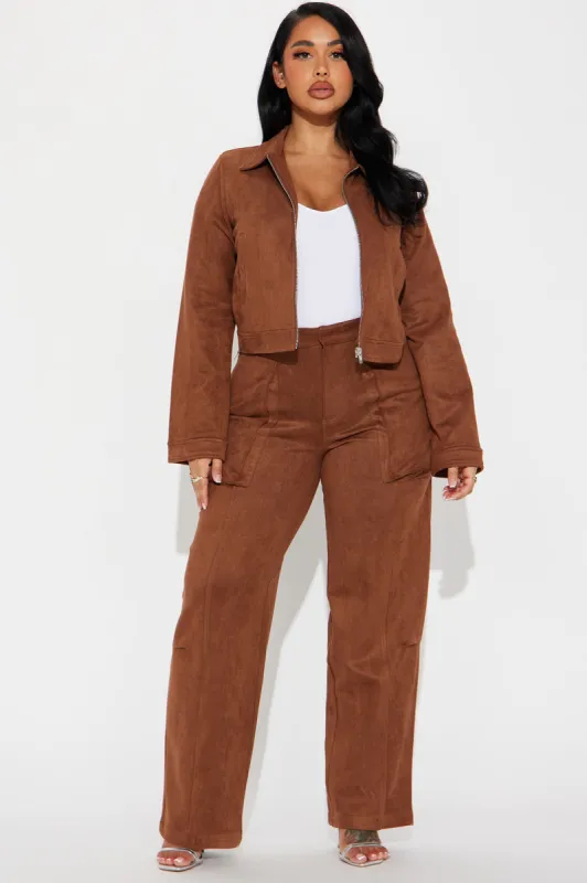 Farah Faux Suede Pant Set - Brown sold by Fashion Nova