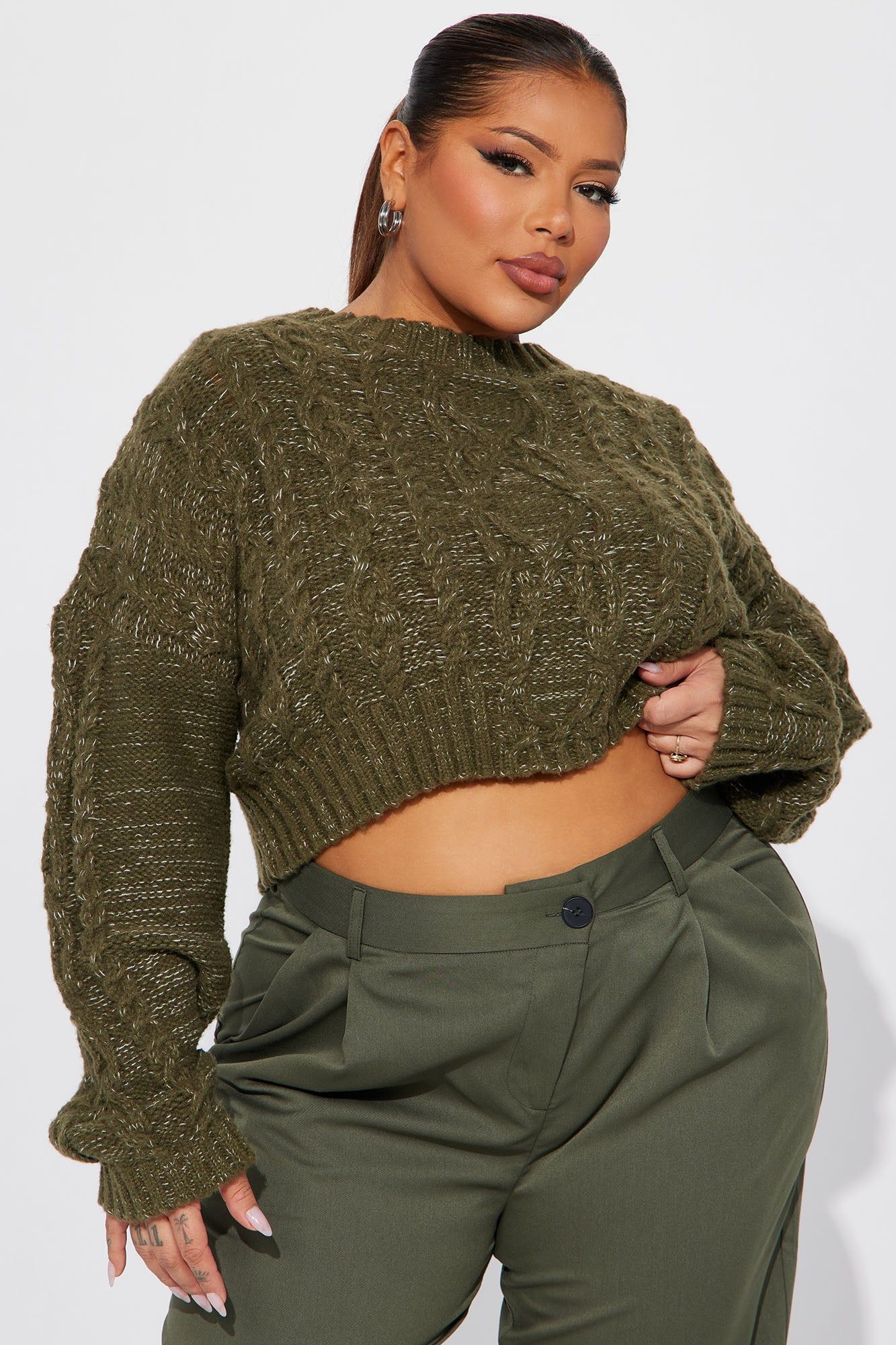 Fair Trade Cable Knit Sweater - Olive sold by Fashion Nova product image thumbnail 4
