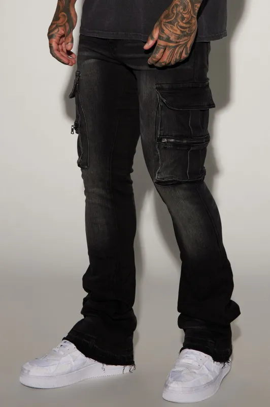 Heard About Me Stacked Skinny Flare Jeans - Black Wash sold by Fashion Nova