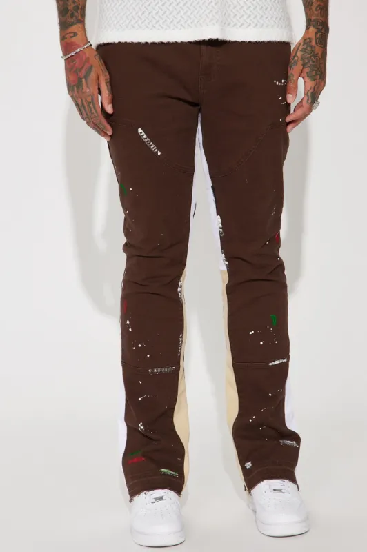 Both Ways Slim Stacked Flared Pants - Brown/combo sold by Fashion Nova