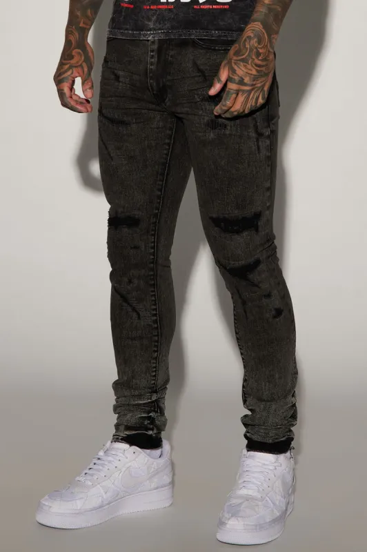 Get At Me Stacked Skinny Jeans - Black sold by Fashion Nova