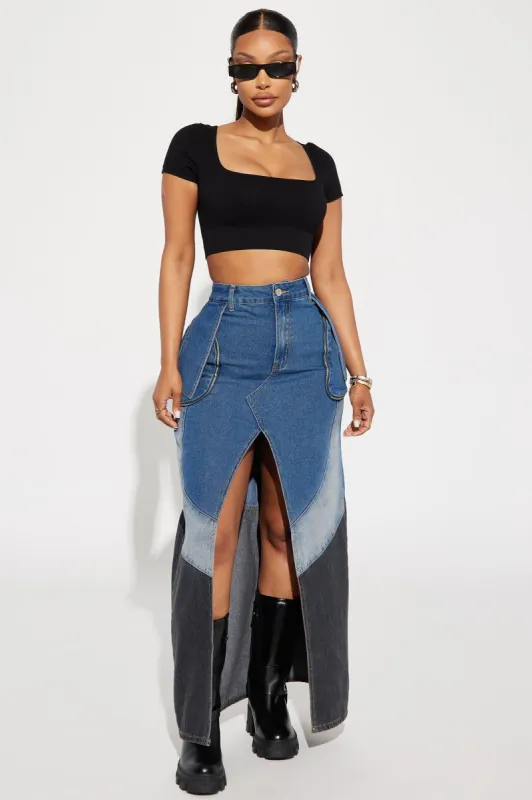 Cooler Than Cool Denim Maxi Skirt - Medium Wash sold by Fashion Nova