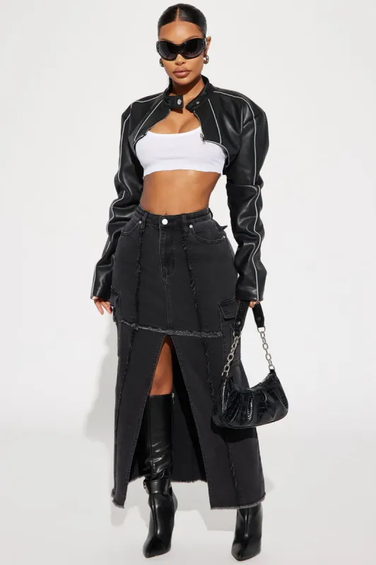 Wishlist Denim Cargo Maxi Skirt - Black Wash sold by Fashion Nova