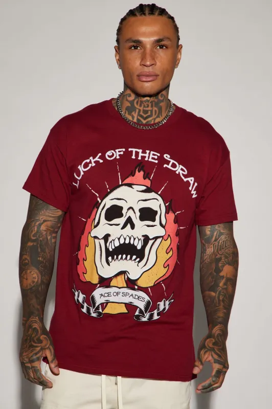 Luck Of The Draw Short Sleeve Tee - Burgundy made by Fashion Nova
