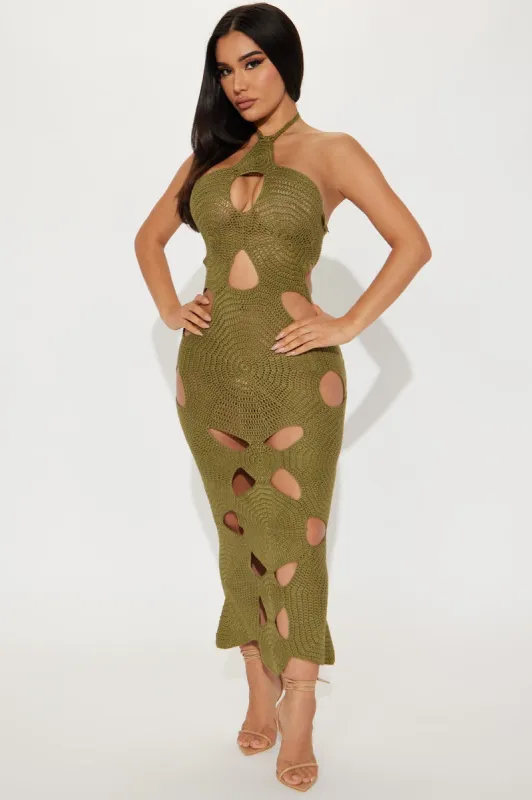 Bungalow Crochet Midi Dress - Olive sold by Fashion Nova