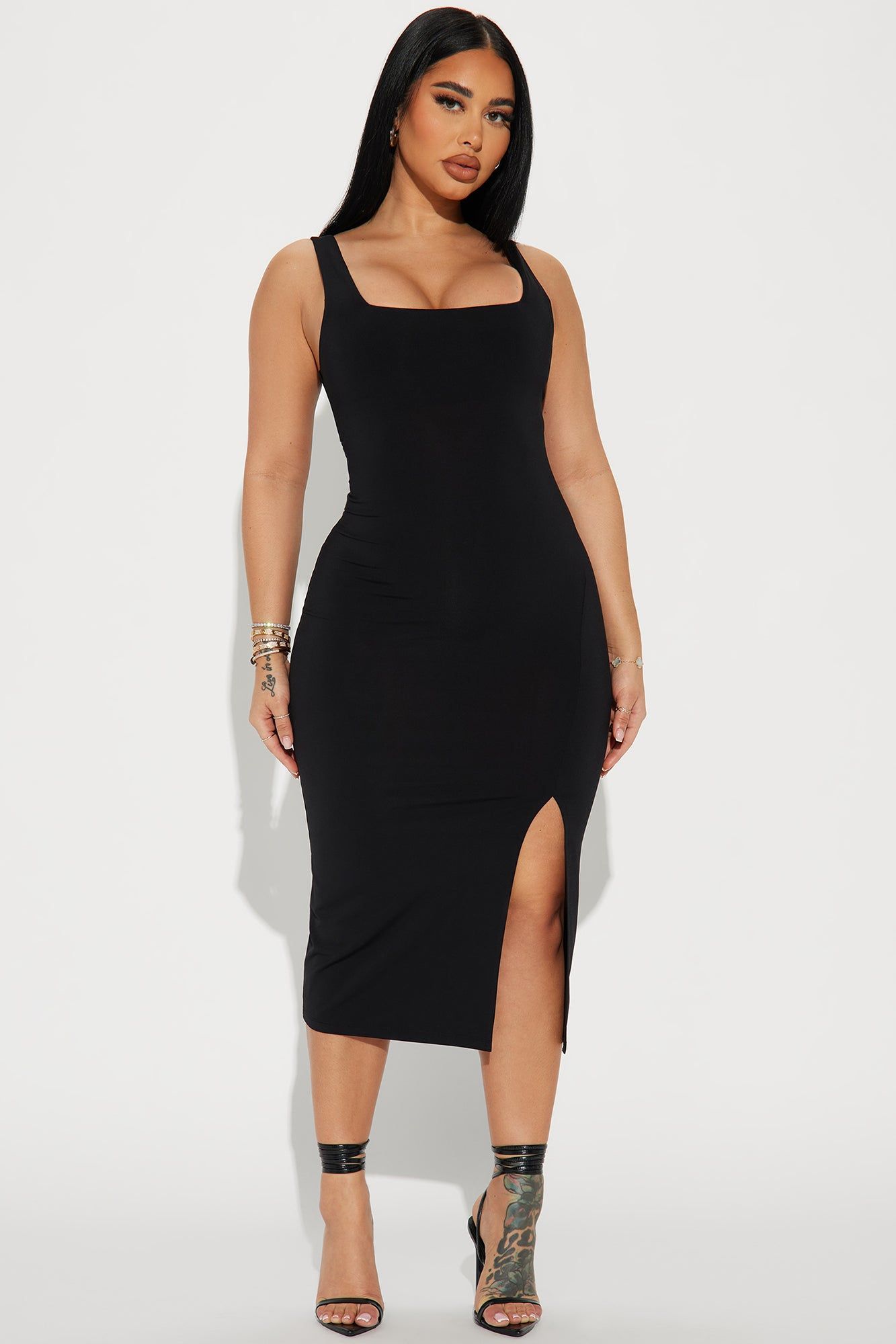 Kiss Me Sleeveless Midi Dress - Black sold by Fashion Nova
