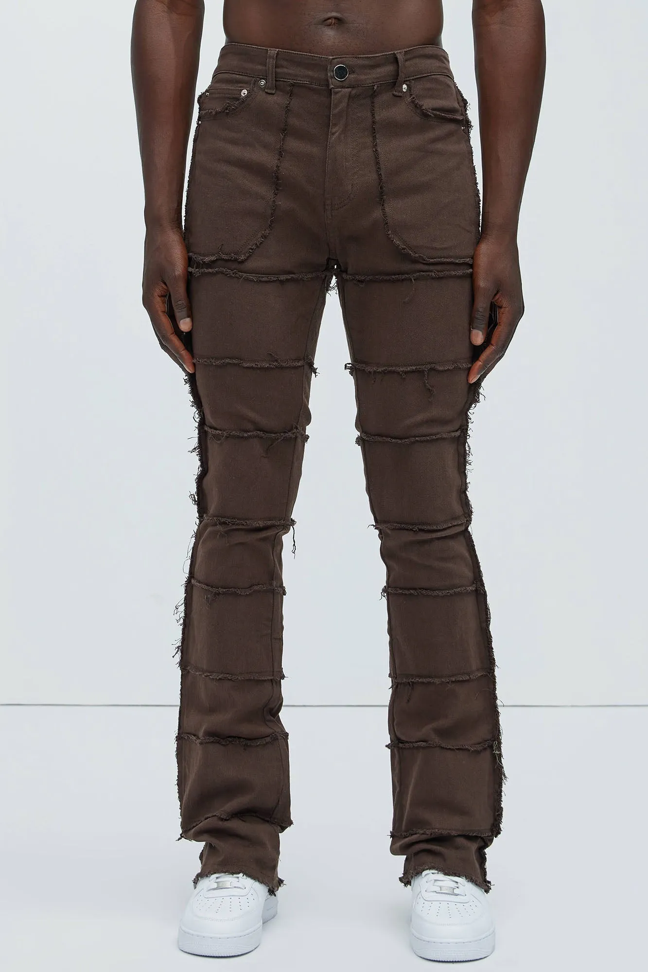 Your Way Frayed Stacked Skinny Flare Pants - Dark Brown sold by Fashion Nova product image thumbnail 4