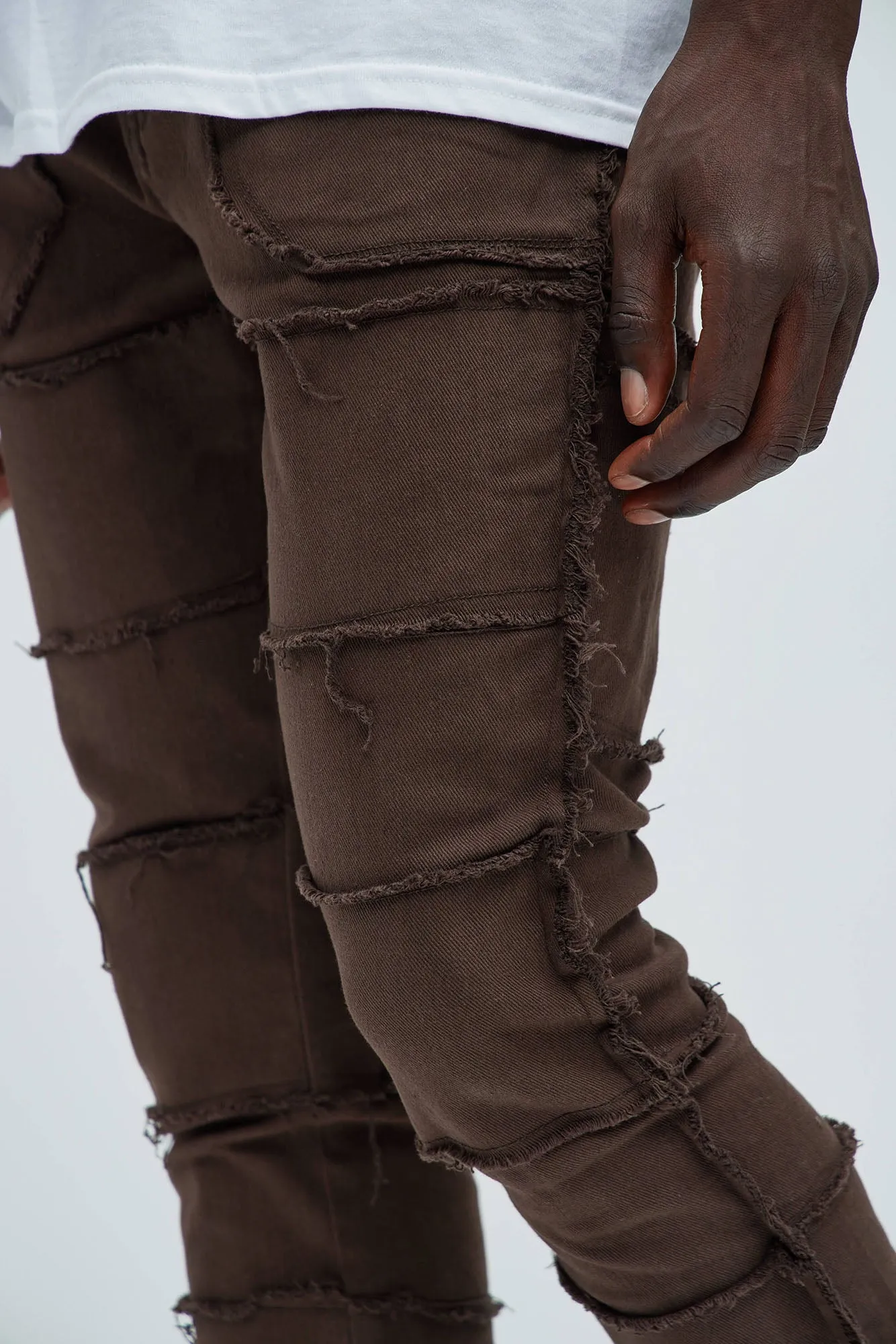 Your Way Frayed Stacked Skinny Flare Pants - Dark Brown sold by Fashion Nova product image thumbnail 3