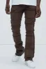 Your Way Frayed Stacked Skinny Flare Pants - Dark Brown sold by Fashion Nova