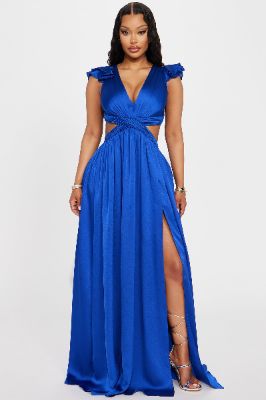 Zoe Satin Gown - Blue sold by Fashion Nova