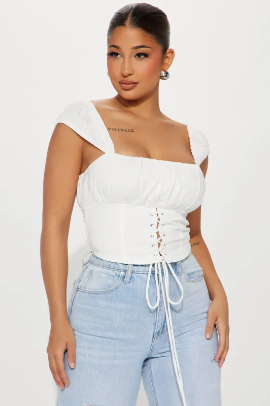 In Between Us Linen Corset Top - White sold by Fashion Nova