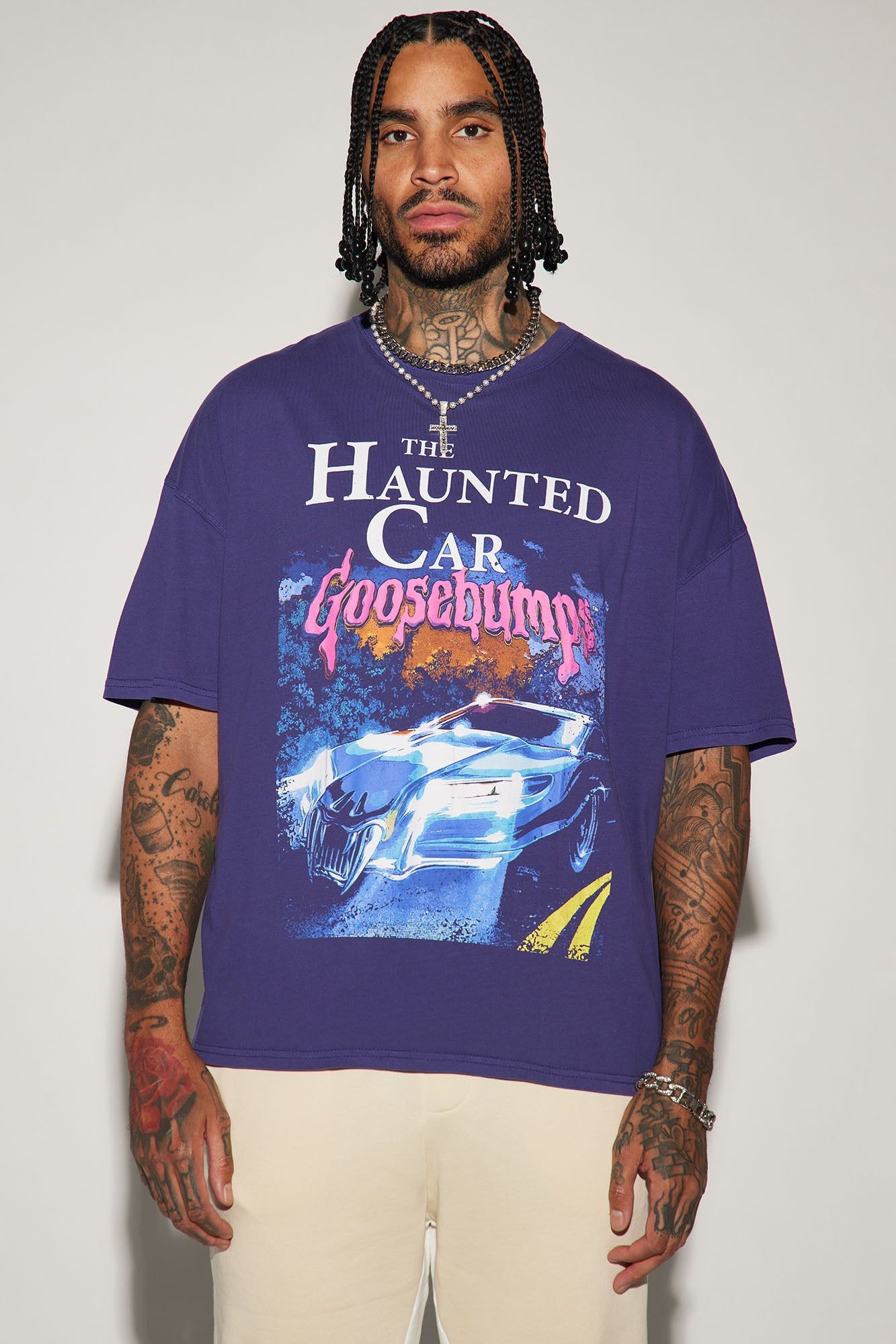 Goosebumps The Haunted Car Oversized Short Sleeve Tee - Navy sold by Fashion Nova