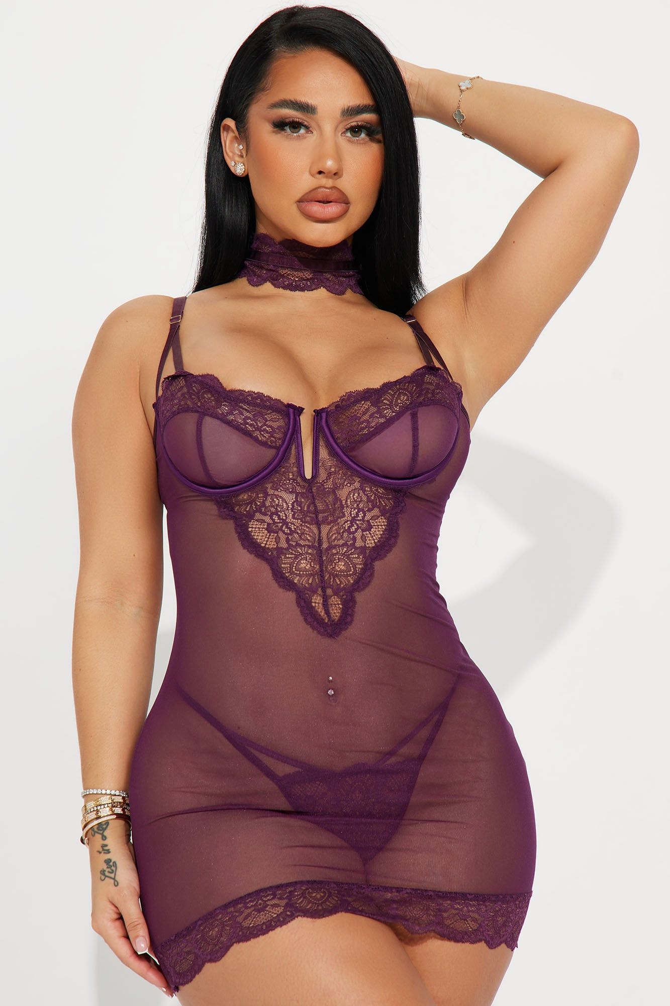 Shy Around You Choker Lace Chemise Set - Plum sold by Fashion Nova