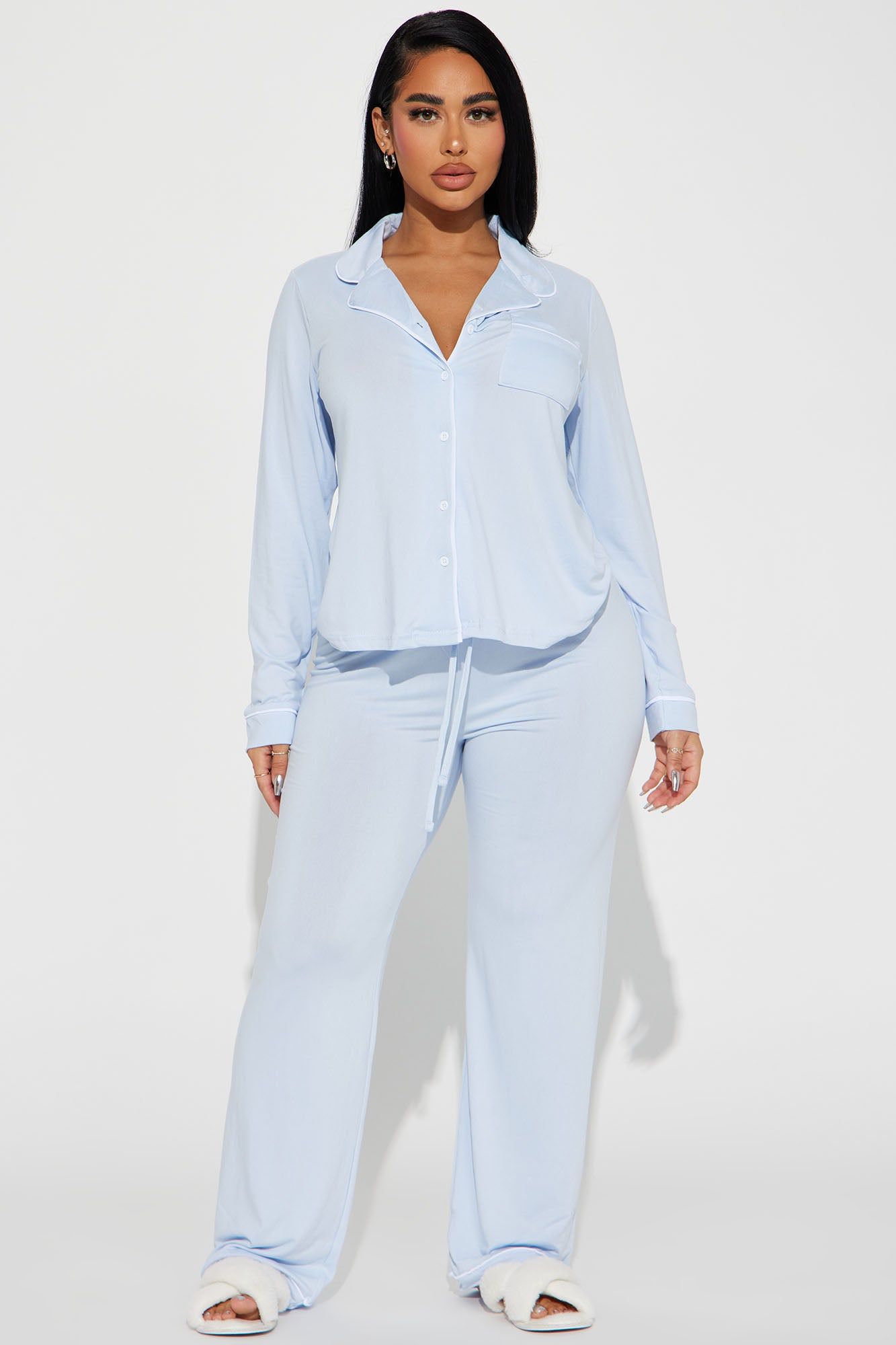 In The Morning PJ Pant Set - Light Blue sold by Fashion Nova