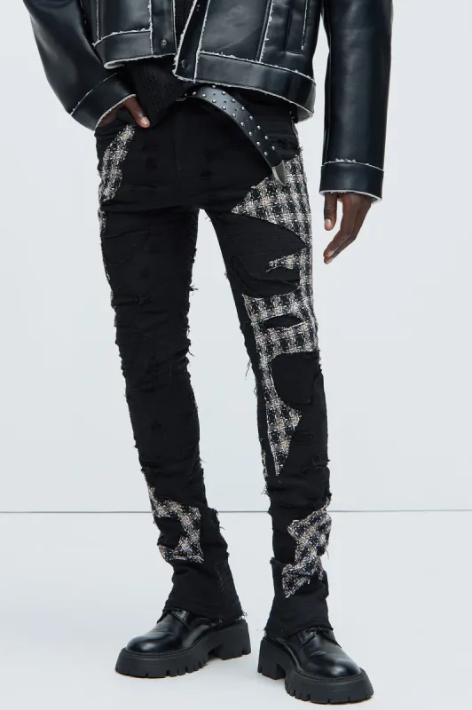 Ripped It And Fixed Skinny Flared Pants - Black/combo sold by Fashion Nova
