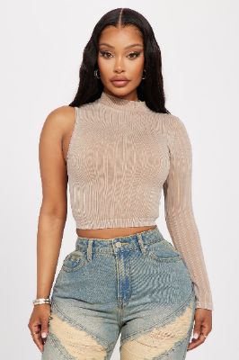 Gina Washed One Shoulder Top - Mocha made by Fashion Nova