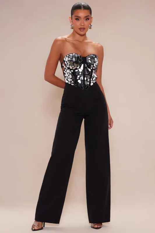 Trisha Embellished Jumpsuit - Black sold by Fashion Nova