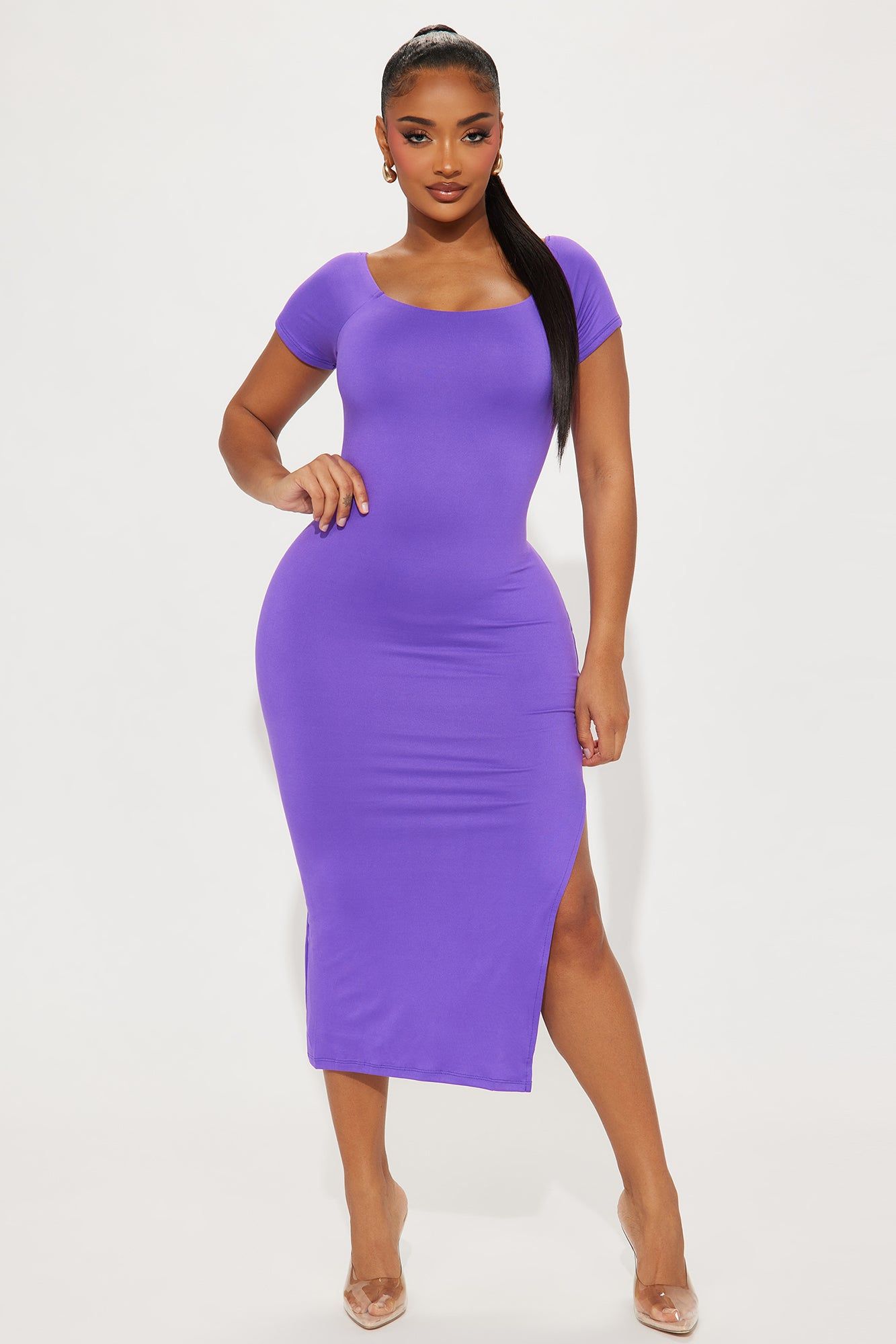 Gina Double Lined Midi Dress - Purple sold by Fashion Nova