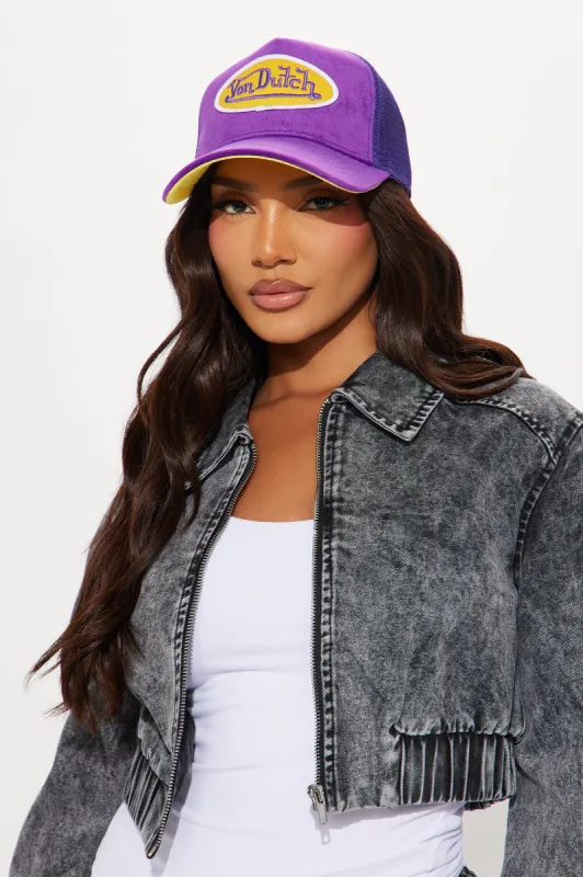 Von Dutch Purple Velvet Trucker Hat - Purple/combo sold by Fashion Nova