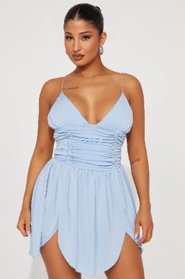 Leah Mesh Mini Dress - Blue sold by Fashion Nova