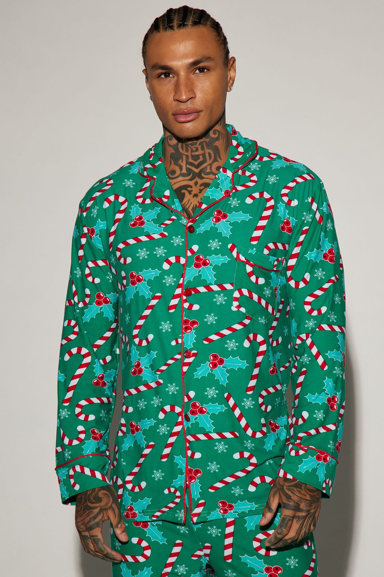 Candy Cane Holiday PJ Set - Green sold by Fashion Nova product image thumbnail 2