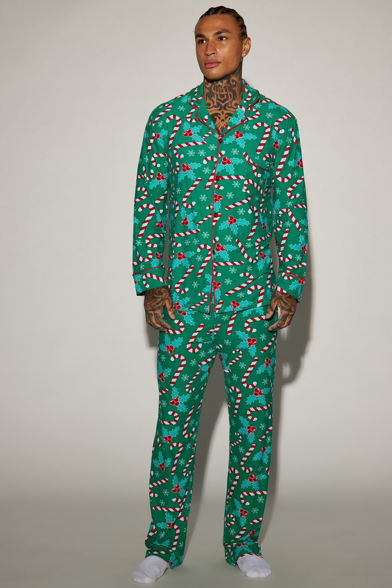 Candy Cane Holiday PJ Set - Green sold by Fashion Nova
