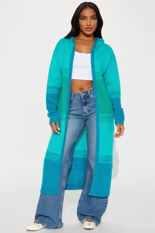 Malibu Ombre Long Cardigan - Blue/combo sold by Fashion Nova