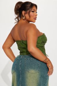 Never Complicated Faux Leather Corset Top - Green sold by Fashion Nova