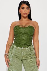 Never Complicated Faux Leather Corset Top - Green sold by Fashion Nova