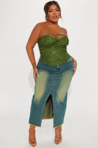 Never Complicated Faux Leather Corset Top - Green sold by Fashion Nova