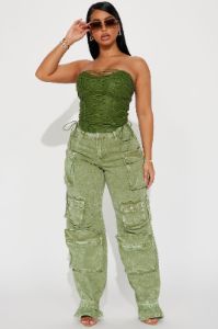 Never Complicated Faux Leather Corset Top - Green sold by Fashion Nova