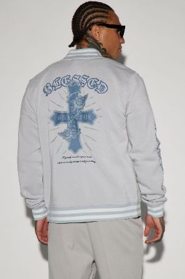 Blessed Varsity Jacket - Blue sold by Fashion Nova