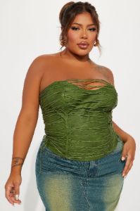 Never Complicated Faux Leather Corset Top - Green sold by Fashion Nova