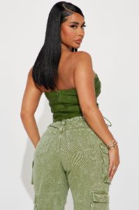 Never Complicated Faux Leather Corset Top - Green sold by Fashion Nova