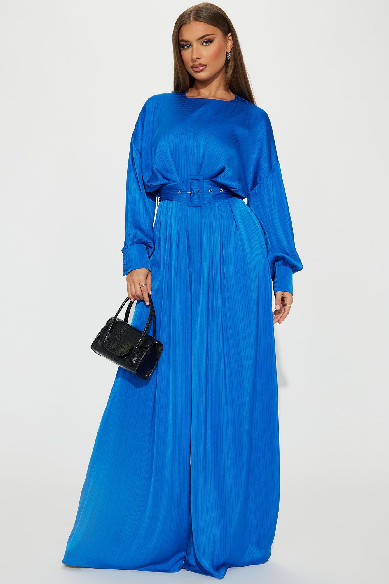 One Step Further Satin Jmpsuit - Blue sold by Fashion Nova