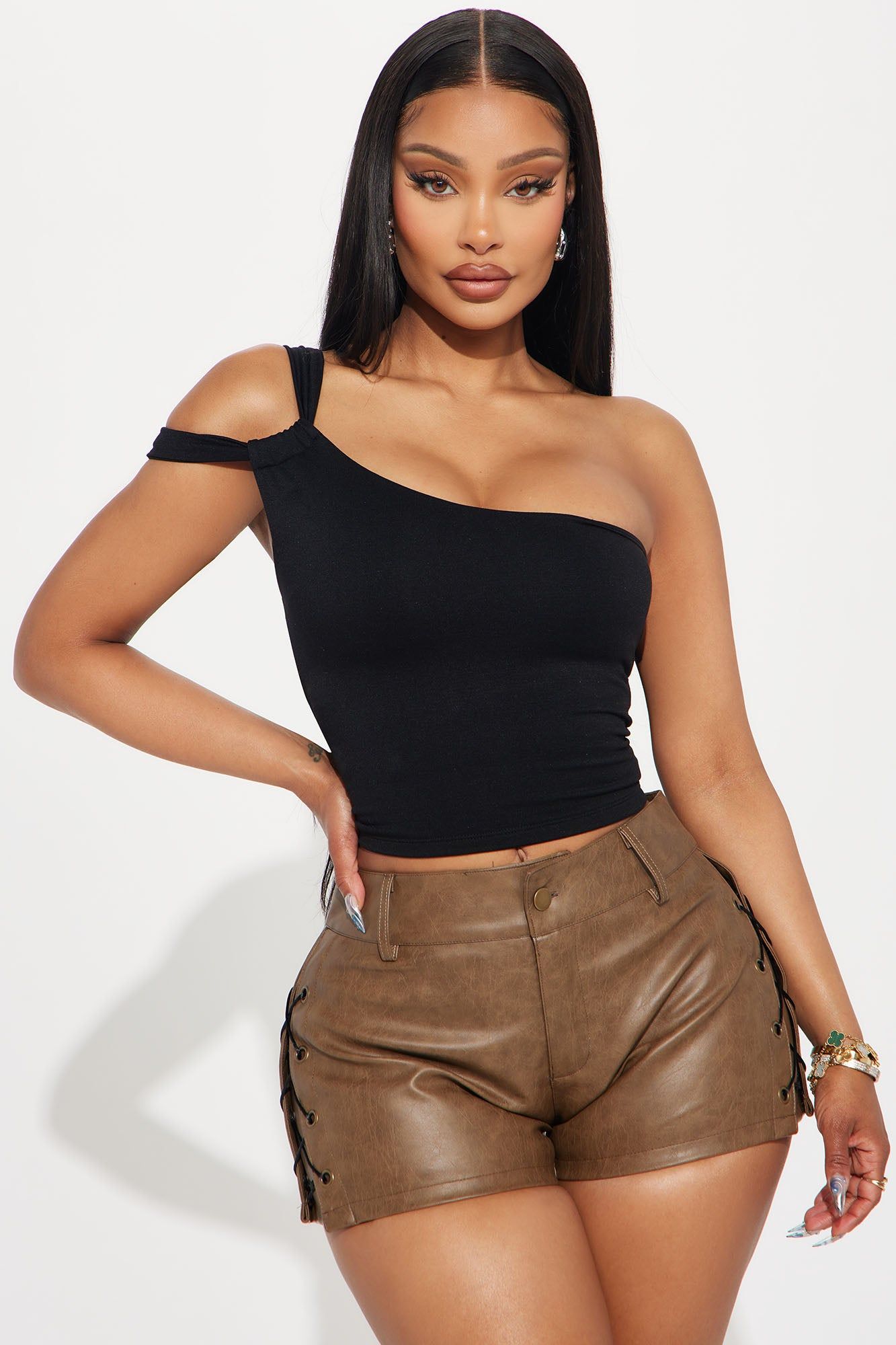 Sugar Rush One Shoulder Top - Black sold by Fashion Nova