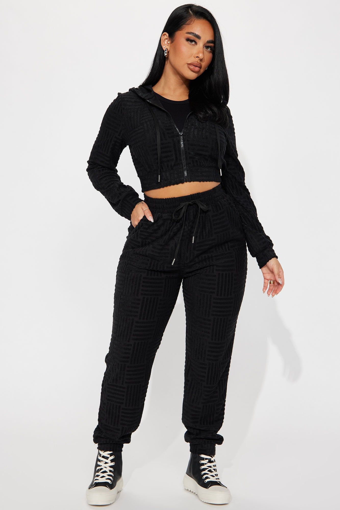 Stay Focused French Terry Jogger Set - Black sold by Fashion Nova