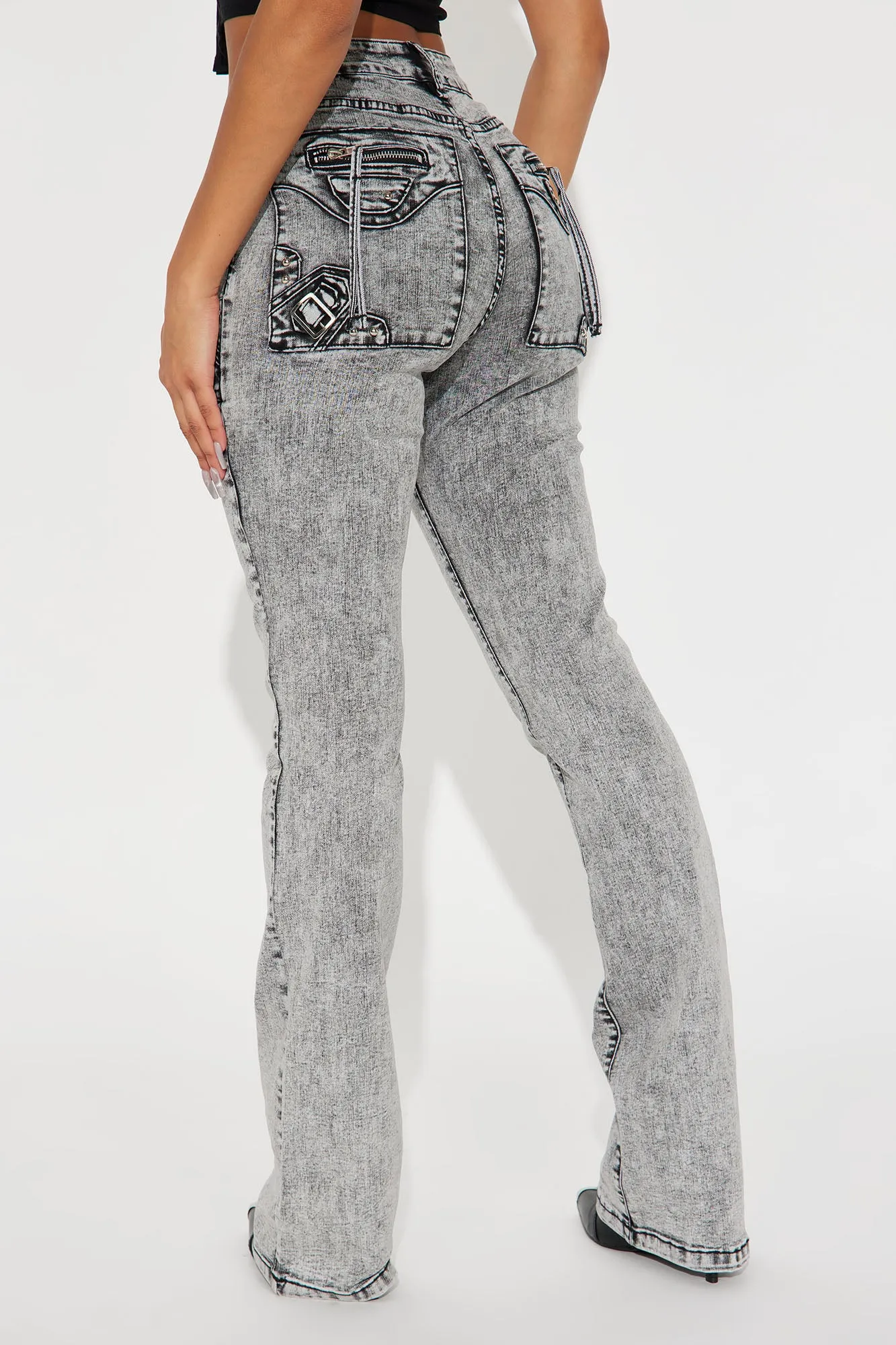 Get Through It Stretch Bootcut Jeans - Acid Wash Black sold by Fashion Nova product image thumbnail 4