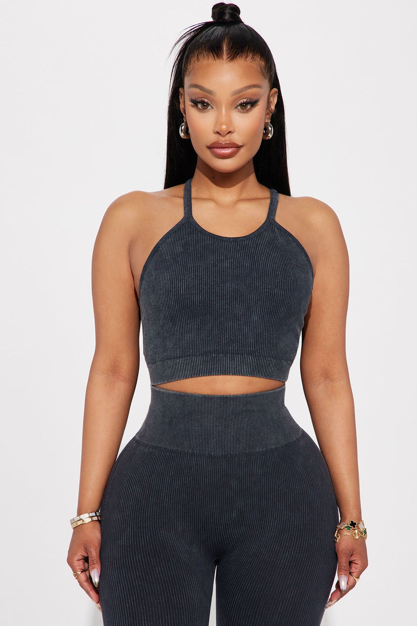 Break A Sweat Washed Seamless Sports Bra - Black sold by Fashion Nova