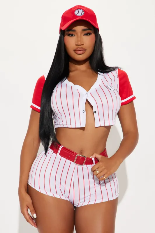 Baseball Star 4 Piece Costume Set - Red/White sold by Fashion Nova