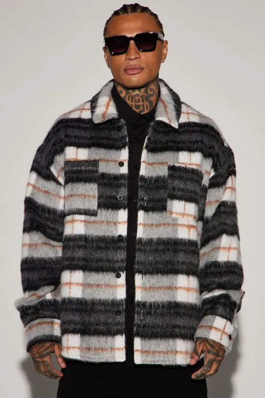 Move Up Plaid Shacket - Black/Grey sold by Fashion Nova