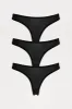 Light As A Feather Microfiber Thong Panty 3 Pack - Black/Black sold by Fashion Nova