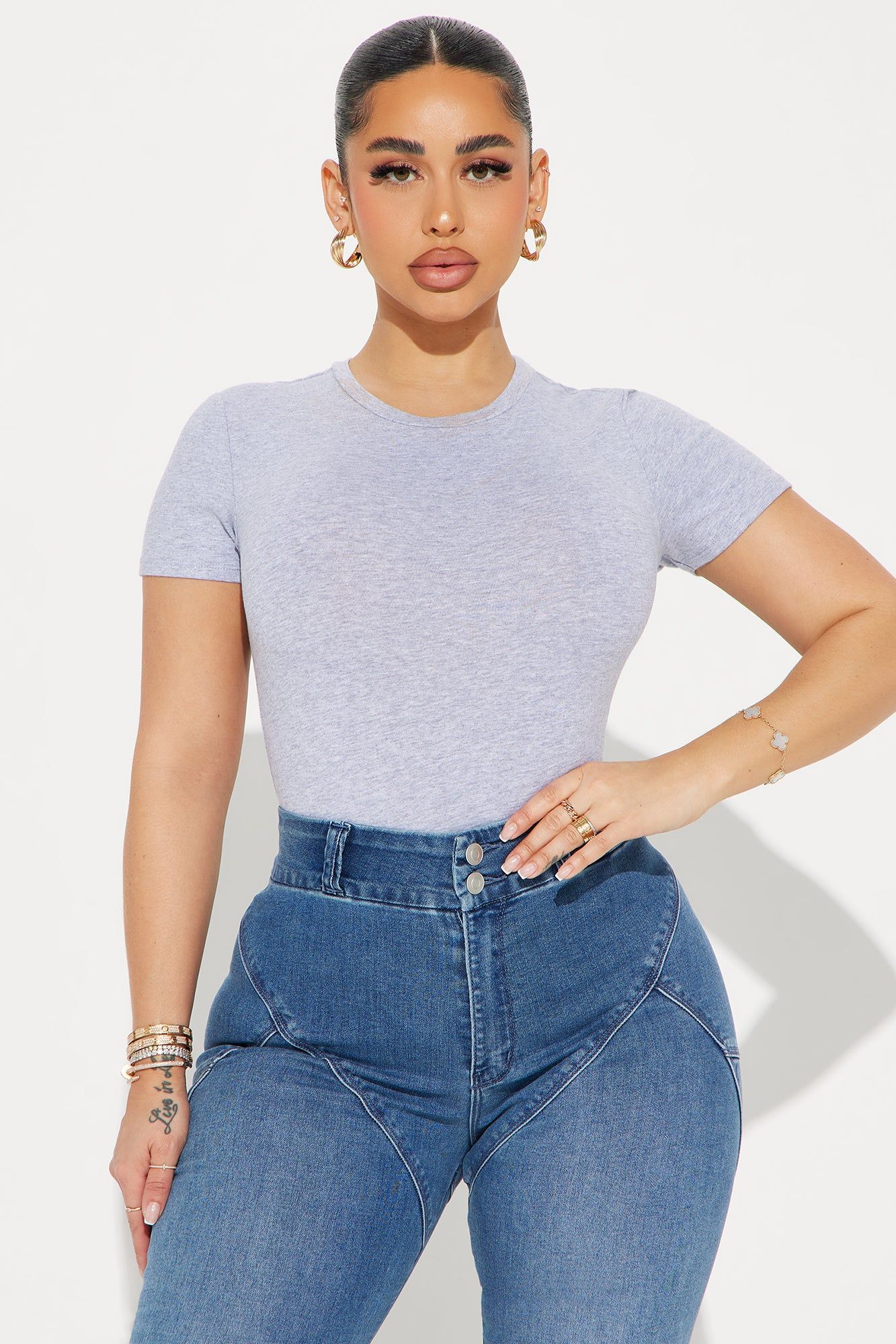 Cambria Short Sleeve Bodysuit - Heather Grey sold by Fashion Nova product image thumbnail 3