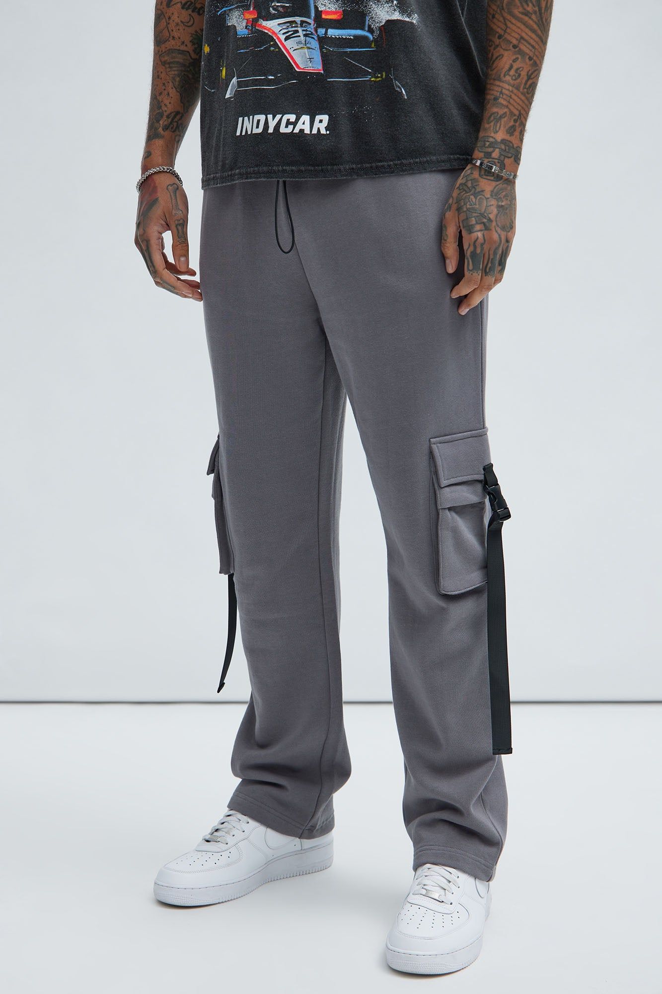 Tyson Buckle Straight Sweatpants - Charcoal sold by Fashion Nova