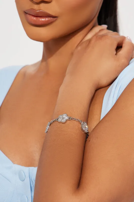 Rhinestone Floral Charm Bracelet - Silver sold by Fashion Nova