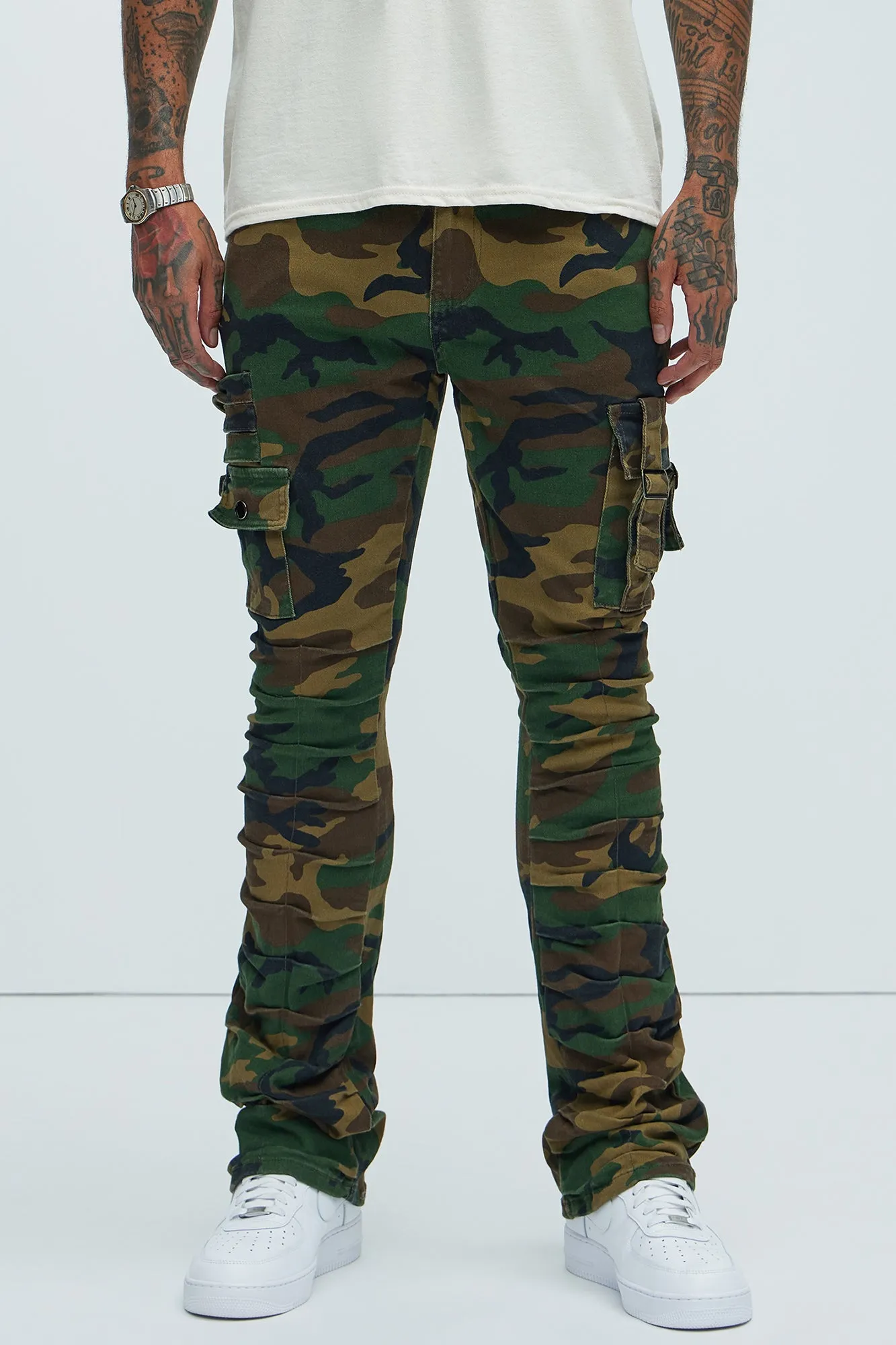 Step In Ruched Cargo Flare Pants - Camouflage sold by Fashion Nova