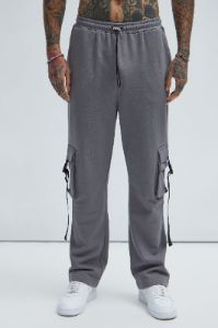 Tyson Buckle Straight Sweatpants - Charcoal sold by Fashion Nova